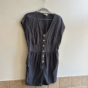 Universal Thread Charcoal Button-Front Romper